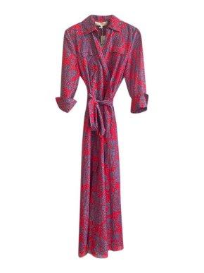 Diane von Furstenberg Red floral cotton wrap maxi shirt dress