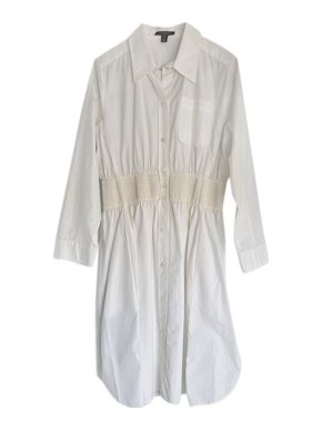 Louis Vuitton White cotton poplin shirred waist shirt dress