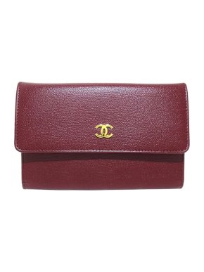 Chanel Burgundy caviar leather CC long wallet