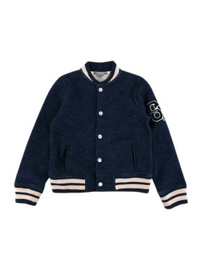 Bonpoint kids 8y navy knitted bomber jacket with contrast white trim