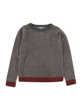 Bonpoint Kids 8Y Brown knitted jumper with contrasting green and red trims