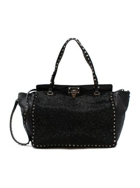 Valentino Garavani Noir Crystal Embellished Rockstud Tote Bag