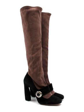 Prada Fall 2011 Suede Mary Jane Illusion Knee High Boots