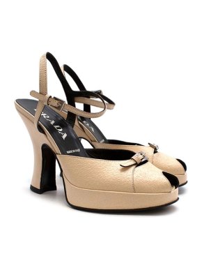 Prada Cream Leather Peep Toe Buckle Detail Pumps