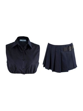 Prada Navy Re- Nylon  Top And Skirt Set