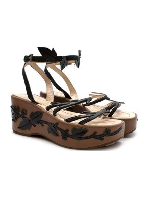 Prada Spring 1997 Floral Embroidered Platform Sandals