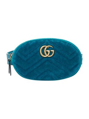 Gucci Teal velvet GG Marmont belt bag