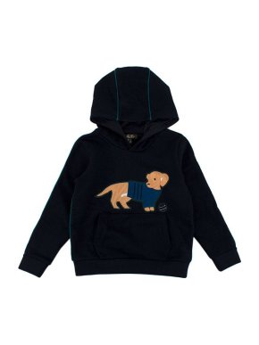 Loro Piana Kids 4A Embroidered Dog Black Cotton Hoodie