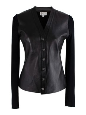 Gucci Vintage Black Panelled Leather & Knit Cardigan