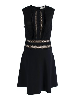 Valentino Garavani Black stretch-knit crochet cut-out skater dress