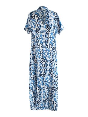 Hermes Caftan Col Lavelliere Bleu Egee