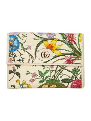 Gucci Ivory Flora canvas GG Marmont compact wallet