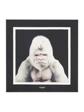 Burberry Black gorilla print silk twill scarf 90