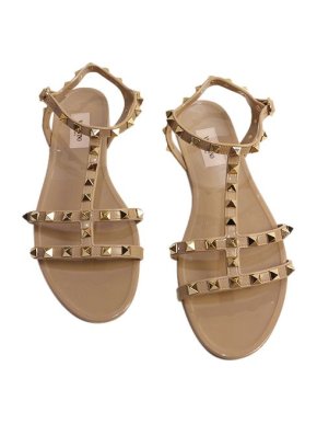 Valentino Garavani Beige rubber Rockstud cage flat sandals