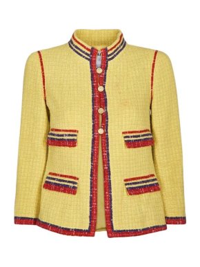 Chanel Yellow boucle wool braid trim jacket