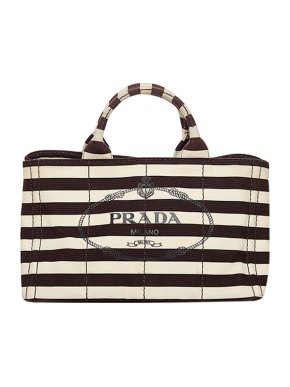 Prada Black & white striped Canapa Logo tote bag
