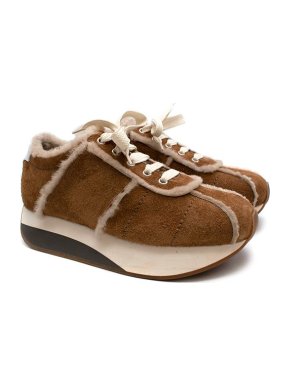 Marni Tan Shearling & Suede Chunky Sneakers
