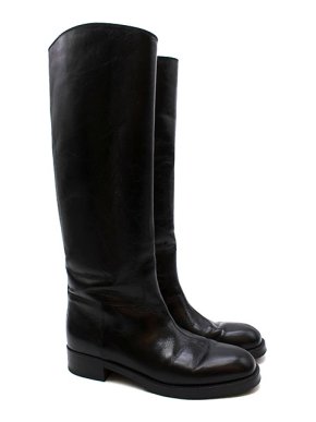 Chanel Black Distressed Glossy Lambskin CC Knee Boots