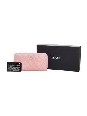 Chanel Pink Lambskin Classic Zip Around Wallet