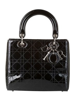 Black patent leather Cannage quilted medium Lady Dior bag