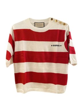 Gucci Red & white striped wool short sleeve jumper
