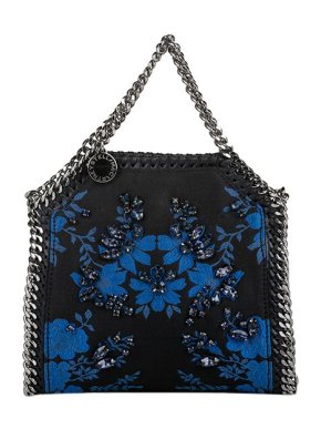 Stella McCartney Black Shaggy Deer embroidered mini Falabella tote bag