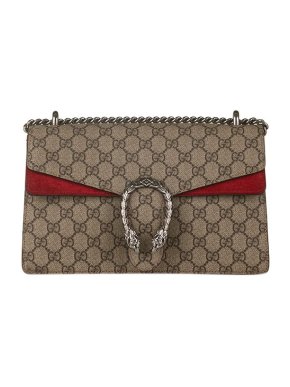 Gucci GG Supreme canvas & red suede Dionysus bag