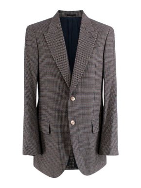 Alexander McQueen Blue & Brown Houndstooth Single Breasted Blazer