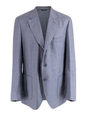 Loro Piana Gray-Blue Linen Blend Single Breasted Jacket