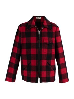 Saint Laurent Red & Black Plaid Wool Flannel Jacket