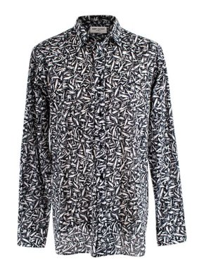 Saint Laurent Scribble Print Black & White Cotton Long Sleeve Shirt