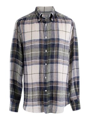Brunello Cucinelli Green Plaid Linen Shirt
