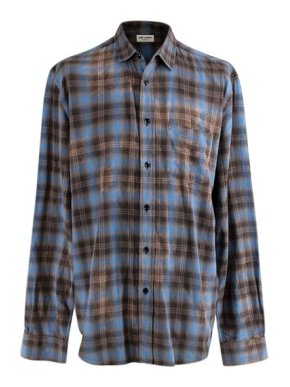 Saint Laurent Blue & Grey Plaid Flannel Shirt