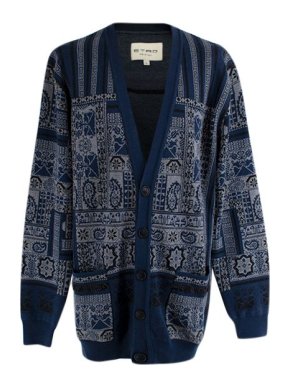 Etro Blue Paisley Intarsia Cotton Knit Cardigan