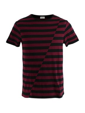 Saint Laurent Burgundy/Black Striped Cotton Jersey T-Shirt