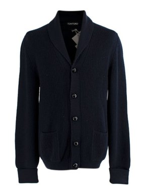 Tom Ford Navy Wool Shawl Collar Cardigan