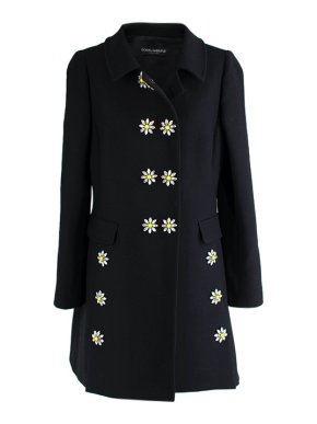 Dolce & Gabbana Black wool coat with crystal daisy buttons
