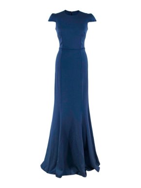 Safiyaa Navy Satin Crepe De Chine Gown