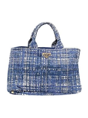 Prada Blue & white printed check Canapa tote bag