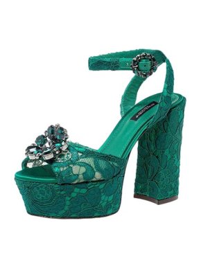 Dolce & Gabbana Green Taormina lace platform heeled sandals