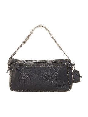 Fendi Black leather chain strap Selleria baguette