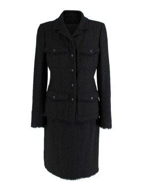Chanel Black lurex wool blend tweed single breasted skirt suit