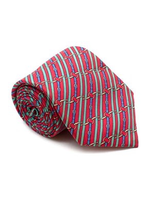 Hermes Red & Green Horse Bit Printed Silk Tie
