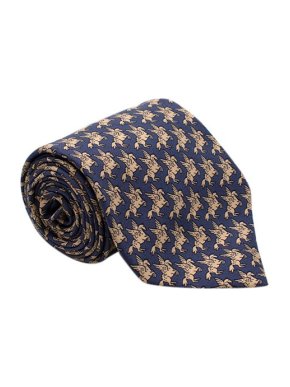 Hermes Blue and Beige Pegasus Print Silk Tie