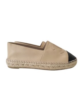 Chanel Beige & black leather CC espadrilles