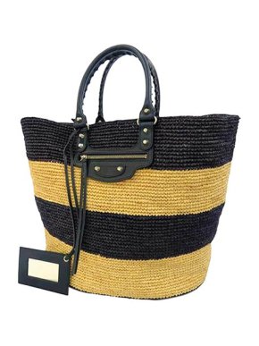 Balenciaga Black & natural raffia Pannier basket bag