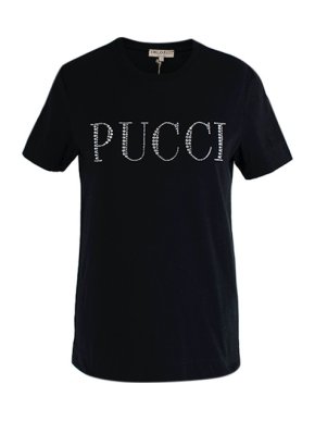 Emilio Pucci Black cotton jersey crystal logo T-shirt