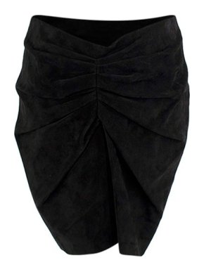 Saint Laurent Black Suede Ruched Mini Skirt