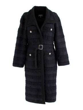 Chanel Black Virgin Wool, Silk & Alpaca Longline Knitted Belted Cardigan