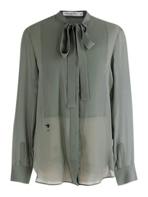 Dior Sage-green silk lavaliere blouse